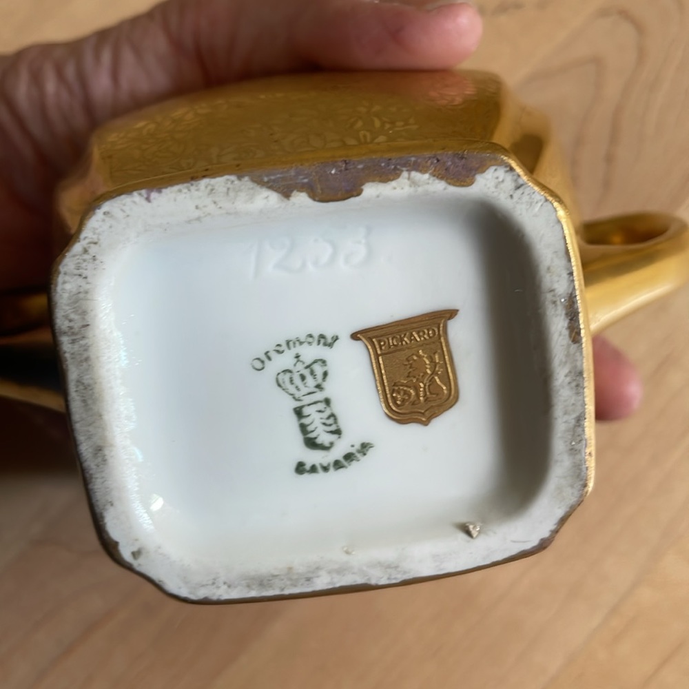 PICARD OREMONT BAVARIA GILT PORCELAIN TEA POT-CREAMER-SUGAR BOWL - Picture 6 of 7